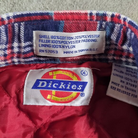 VTG Dickies Mens XL Insulated Flannel Shacket Quilted Lining Plaid Red Blue - Picture 3 of 10